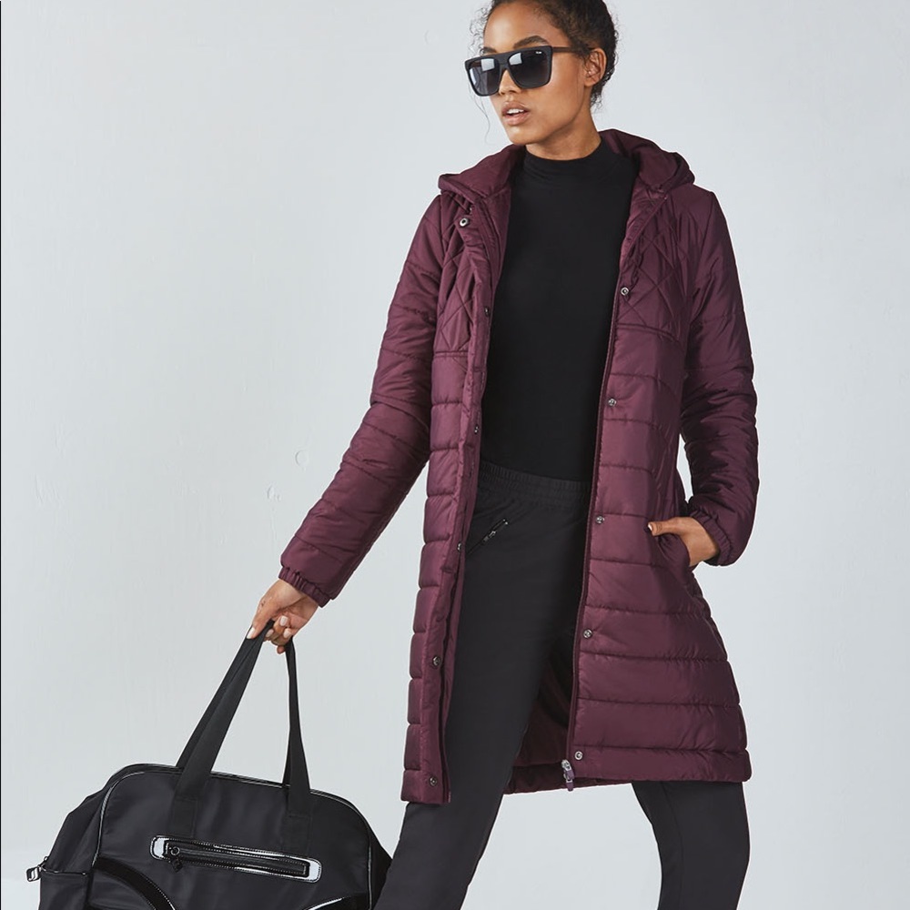 Long purple Fabletics puffer jacket